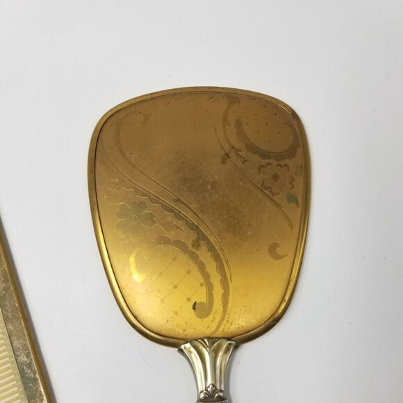 Vintage 40s Matson Vanity Dresser Hand Mirror Gold Comb Brush Regency Glam - Picture 6 of 9